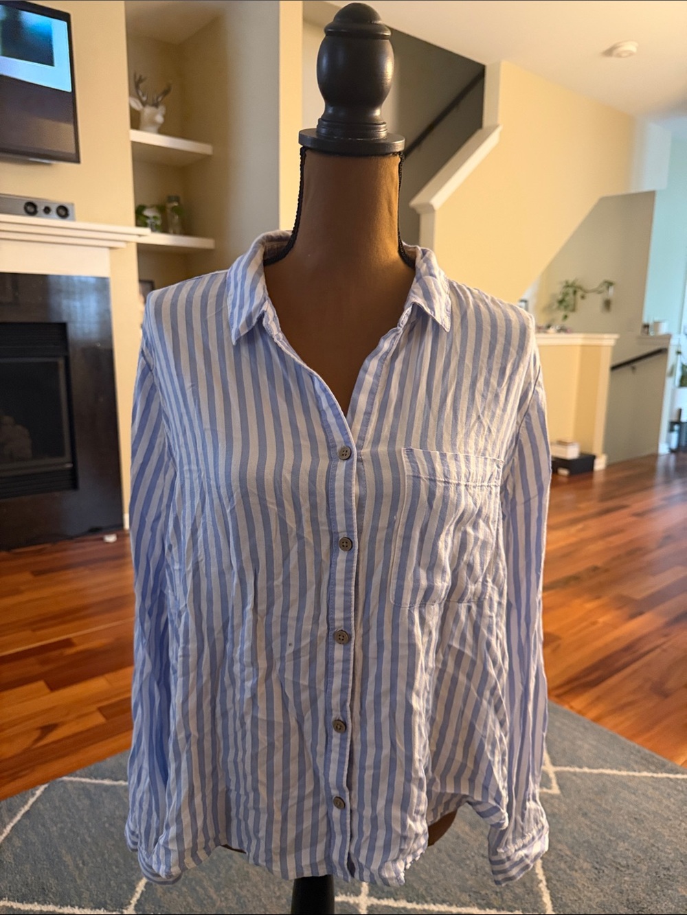 beachlunchlounge Blue and White Striped Button-Down Shirt